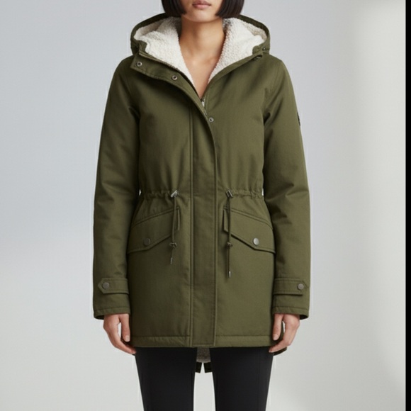OLIVE GREEN UTILITY PARKA WITH SHERPA LINE AND HOODIE JACKET - Picture 1 of 9